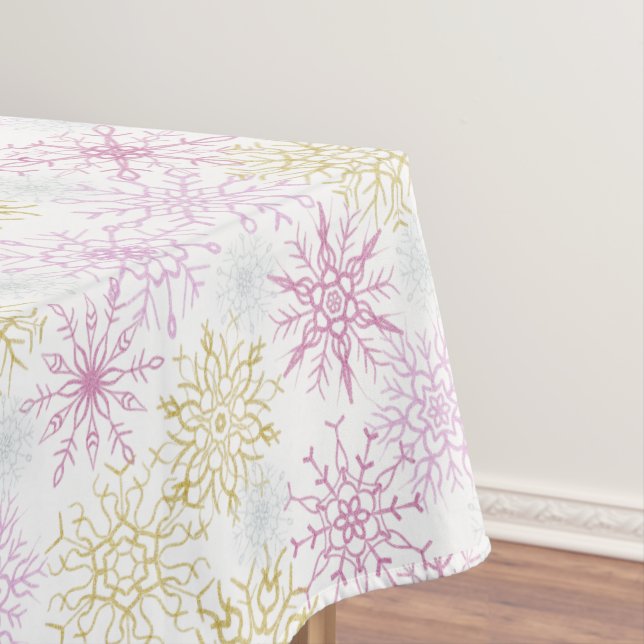 Toalha De Mesa Flocos de neve rosados (Posição Original)