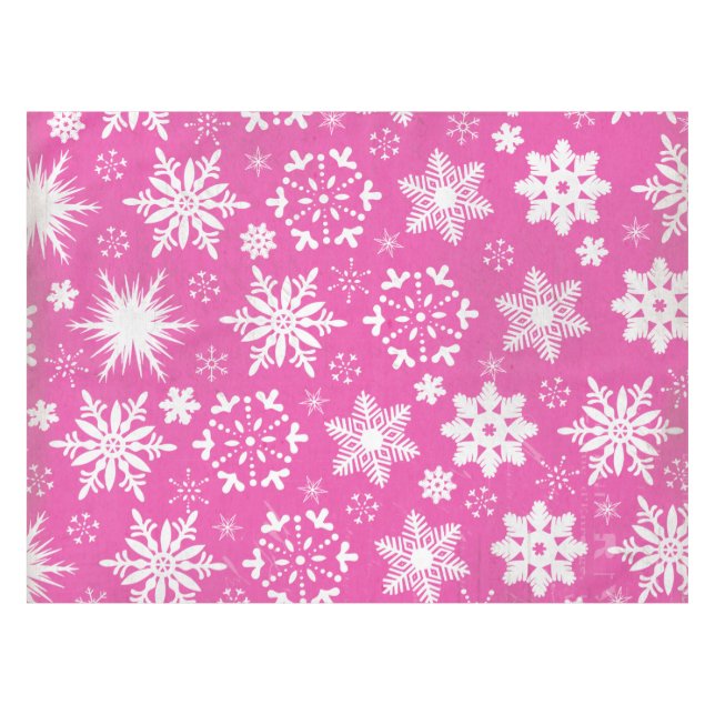 Toalha De Mesa Flocos de Neve Whimsical em Tablecloth Rosa (Frente (Horizontal))
