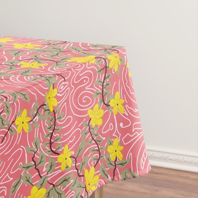 Toalha De Mesa Flor amarelo jasmim no rosa coral (Posição Original)