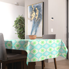 Toalha De Mesa Flor branca retrógrada e ampulheta azul verde estr