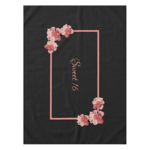 Toalha De Mesa Flor cor-de-rosa doce a preto