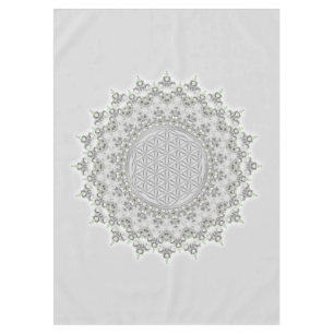 Toalha De Mesa Flor da Vida - cinza Fractal Mandala verde
