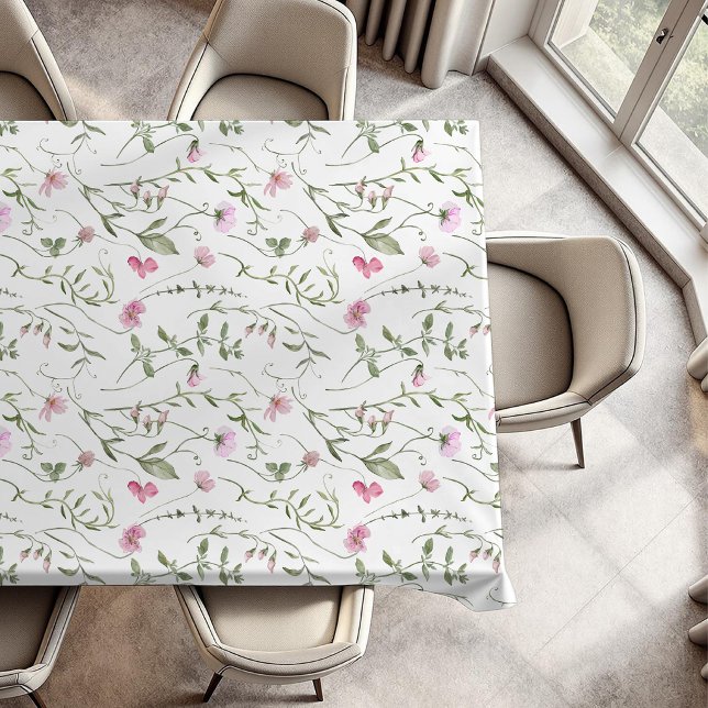 Toalha De Mesa Flor de Campo Aguarela Rosa Verde (Criador carregado)