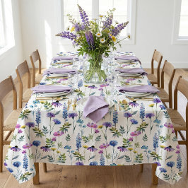Toalha De Mesa Flor de Campo Aguarela Roxo Azul