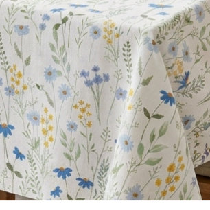 Toalha De Mesa Flor de Campo Aquarela Azul Amarelo