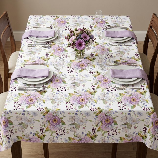 Toalha De Mesa Flor de Campo com Aquarela Rosa e Branca (Pink and White Watercolor Wildflower Tablecloth)