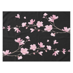 Toalha De Mesa Flor de Cereja - Preto
