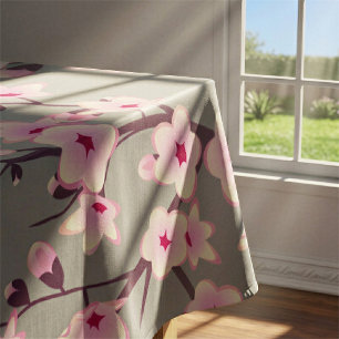 Toalha De Mesa Flor de Cerejeira Rosa Cinza Floral Ásia