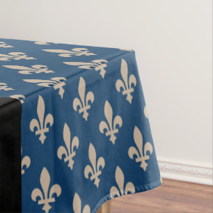Toalha De Mesa Flor de Lis, Bege sobre Azul Marinho, Real, Seu No