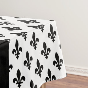 Toalha De Mesa Flor de Lis, Preto sobre Branco, Preto, Seu Nome