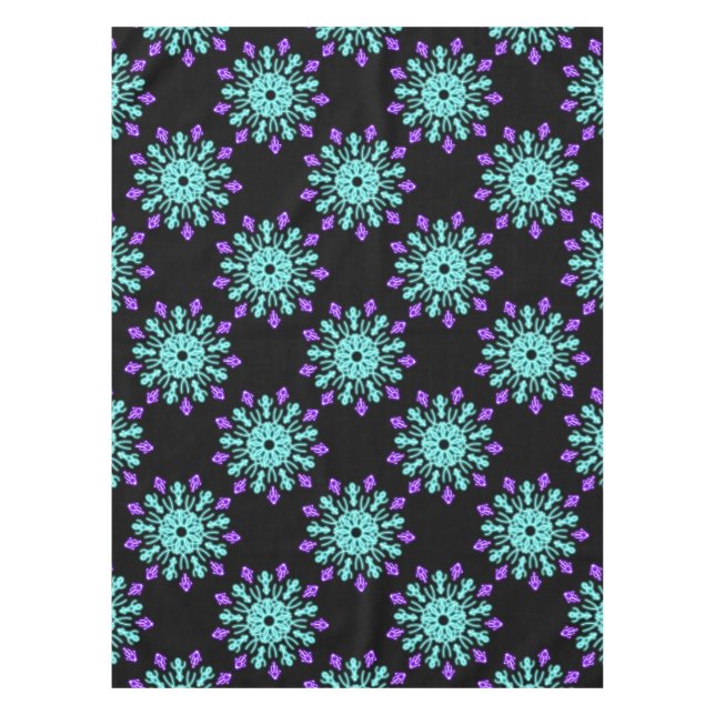 Toalha De Mesa Flor de néon roxa e turquesa (Frente)