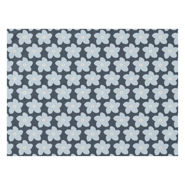 Toalha De Mesa Flor Retro Azul Claro e Azul Marinho (Frente (Horizontal))