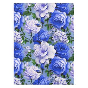 Toalha De Mesa Flor Rosa Azul Grande Retro