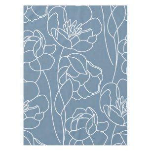 Toalha De Mesa Flor Silvestre Moderna Azul Branco