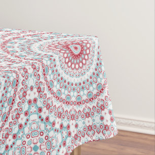 Toalha De Mesa Flor Vermelha e Turquesa Design Mandala