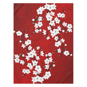 Toalha De Mesa Floral Asiático Cerejeira Branca Flor de Cerejeira