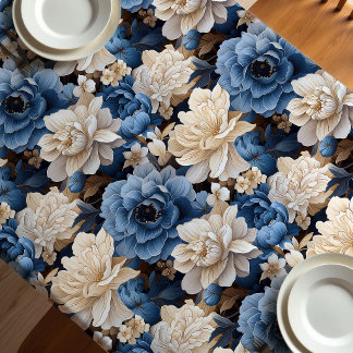 Toalha de Mesa Floral Azul Branco Elegante Decoraç