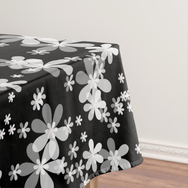 Toalha De Mesa floral branco preto (Posição Original)
