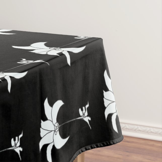 Toalha De Mesa Floral Branco Preto (Posição Original)