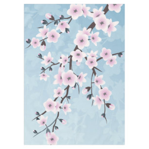 Toalha De Mesa Floral Cereja Blossomo Rosa Rosa Pálido Azul