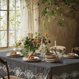 Toalha De Mesa Floral de Carvão Elegante