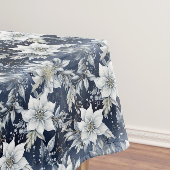 Toalha De Mesa Floral de Natal Azul (Posição Original)