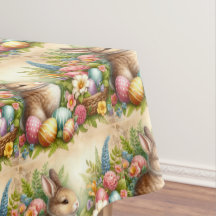 Toalha de mesa floral de Páscoa vintage / Coelho