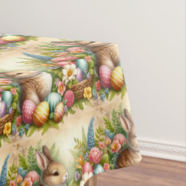 Toalha de mesa floral de Páscoa vintage / Coelho