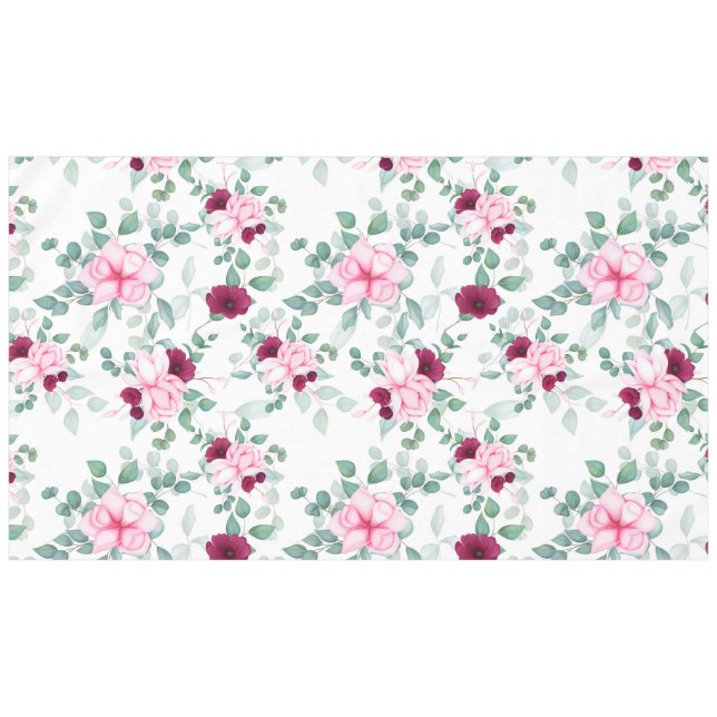 Toalha De Mesa floral elegante vermelho-rosa (Frente (Horizontal))
