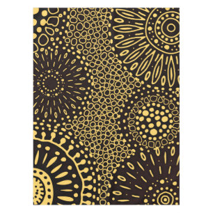 Toalha de Mesa Floral Étnica Preta e Dourada Elega