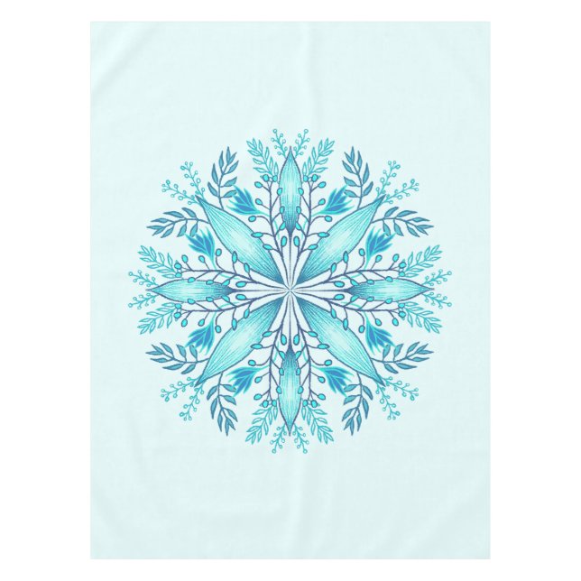 Toalha De Mesa Floral Mandala - Turquesa Blue Boho Snowflake (Frente)