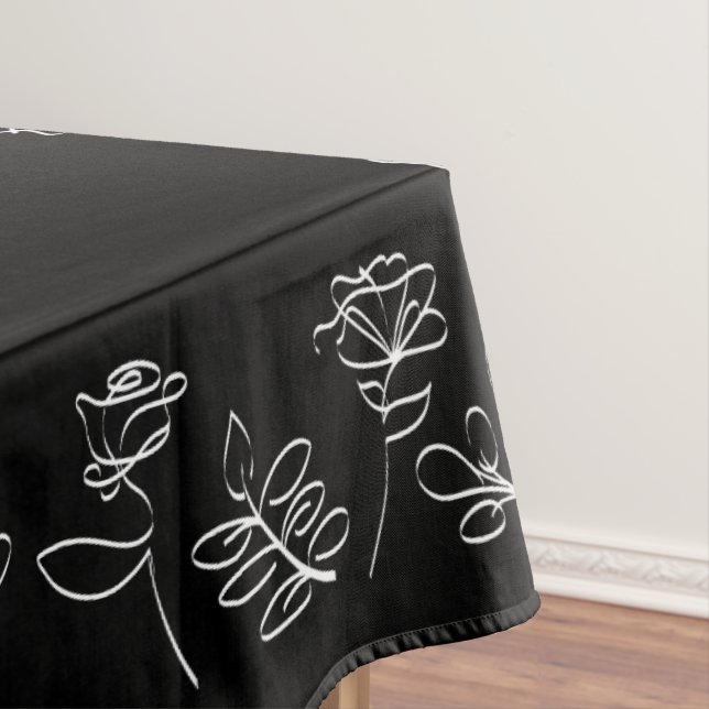 Toalha De Mesa Floral Moderno Negro Mínimo (Posição Original)