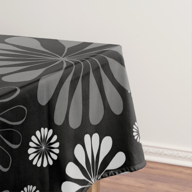 Toalha De Mesa Floral Retro Preto e Branco (Posição Original)