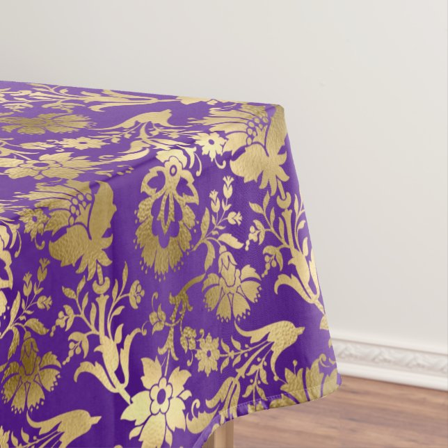 Toalha De Mesa Floral Roxo Elegante Dourado  (Posição Original)