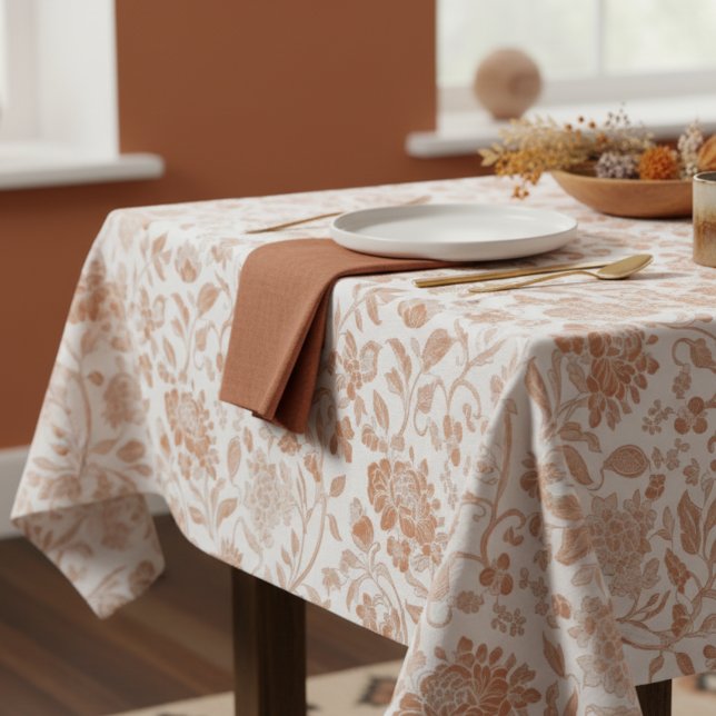 Toalha De Mesa Floral Terracotta Toile Pattern (Add a touch of rustic charm to your home with this Floral Terracotta Toile Pattern Tablecloth! )