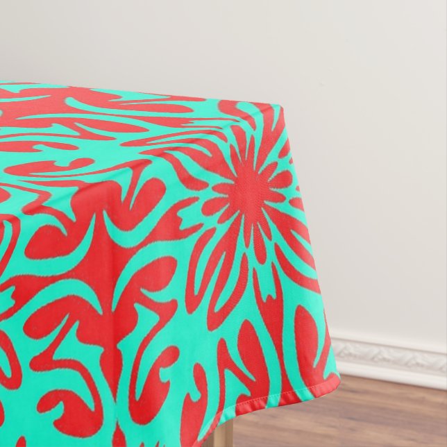 Toalha De Mesa Floral vermelho e azul-turquesa (Posição Original)
