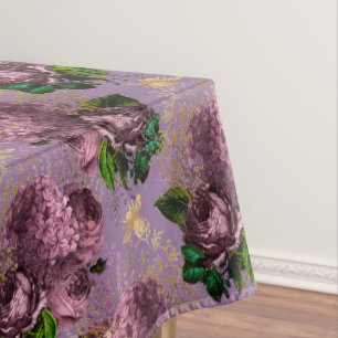 Toalha De Mesa Floral Vintage Abelhas Damasco Bege Dourado