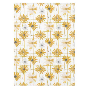 Toalha De Mesa Flores amarelas e brancas - Xadrez de Ouro em difi