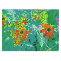 Flores Amarelas e Vermelhas Trippy no Azul Retroat