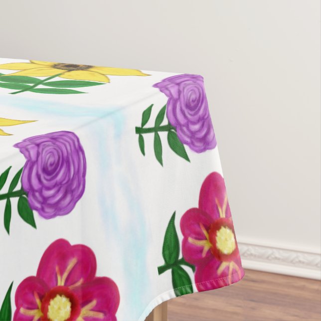 Toalha De Mesa Flores Amarelas Roxas Rosas (Posição Original)