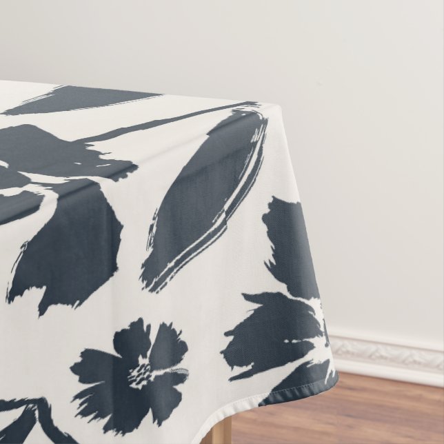 Toalha De Mesa Flores Azuis de Oxford na Canvas de Creme (Posição Original)