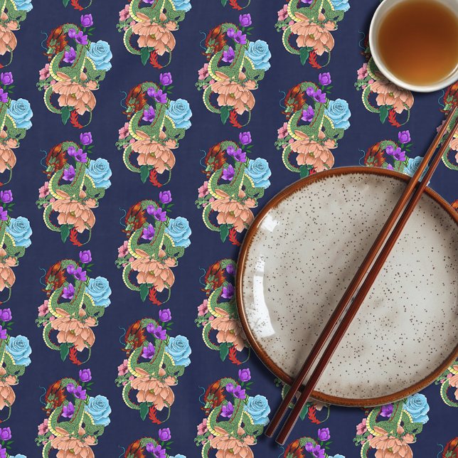 Toalha De Mesa Flores Azuis do Marinho de Dragão Chinês (Criador carregado)