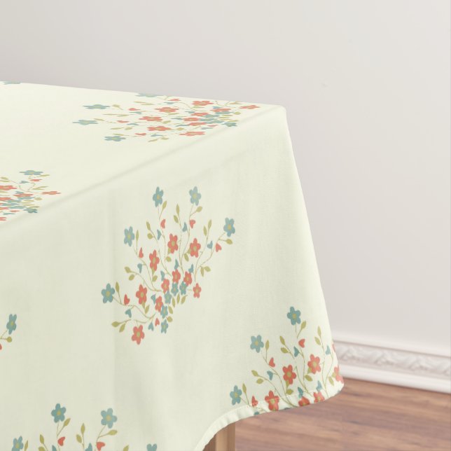Toalha De Mesa Flores Azuis, Flores Vermelhas, Padrão De Flores (Posição Original)