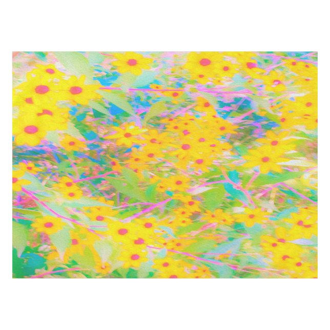 Toalha De Mesa Flores bonito Amarelo e Vermelho com Turquesa (Frente (Horizontal))