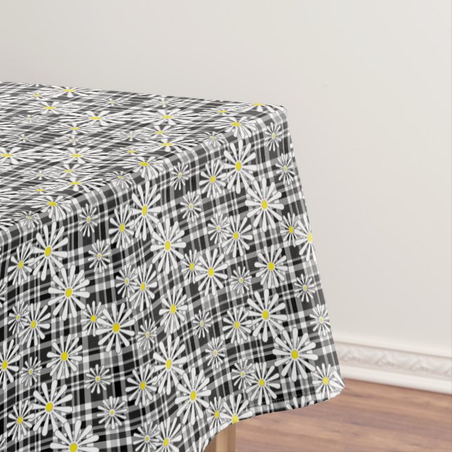 Toalha De Mesa Flores brancas camomila no branco preto b (Posição Original)