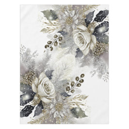 Toalha De Mesa Flores Brancas de Ouro de Prata de Aquarela