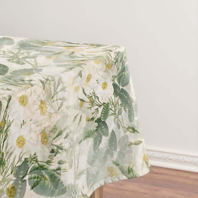 Toalha De Mesa Flores brancas e verdes românticas (Posição Original)