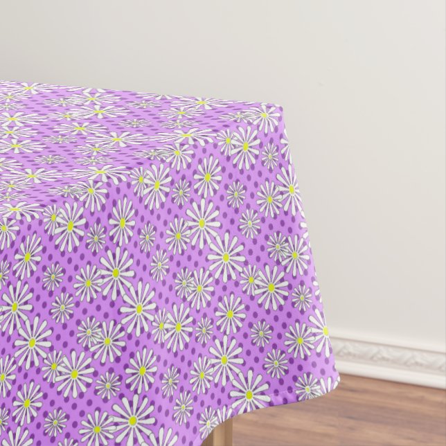 Toalha De Mesa Flores brancas margaridas sobre fundo bolinhas (Posição Original)