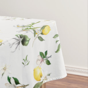 Toalha De Mesa Flores brancas,Mediterrâneo,limão