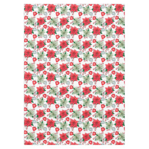 Toalha De Mesa Flores clássicas de Natal vermelhas e brancas
